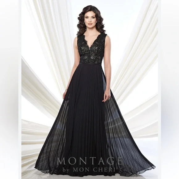 Montage by Mon Cherie sleeveless lace and pleated dress 215915 size 14